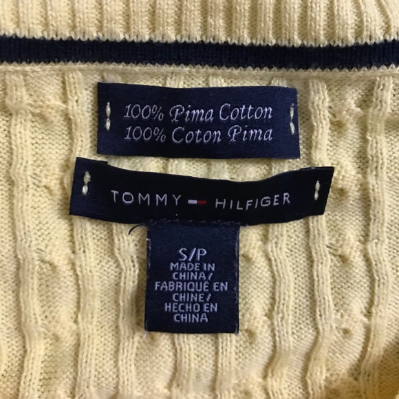 Y2K Tommy Hilfiger Pima Cotton Cable Knit S Long Sleeve Top Yellow V-Neckline - Picture 5 of 5